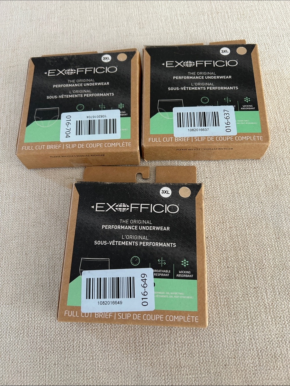 Exofficio BUNDLE OF 3  Give-N-Go® 2.0 Full Cut Brief, Buff, size 3XL, NWT